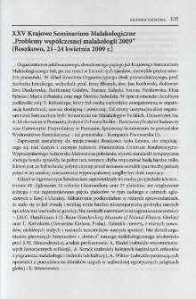 XXV Krajowe Seminarium Malakologiczne "Problemy wsp&oacute;łczesnej malakologii 2009" (Boszkowo, 21-24 kwietnia 2009 r.)