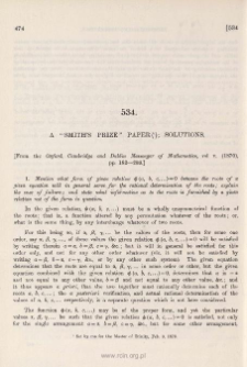 A " Smith's Prize" paper [1870]; solutions by Prof. Cayley