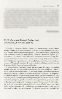 XLIII Warsztaty Biologii Ewolucyjnej (Warszawa, 26 stycznia 2008 r.)