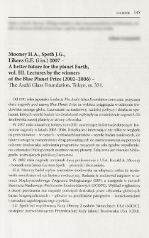 Mooney H.A., Speth J.G., Likens G.E. (i in.) 2007 - A better future for the planet Earth, vol. VIII. Lectures by the winners of the Blue Planet Prize (2002-2006) - The Asahi Glass Foundation, Tokyo, ss. 331.