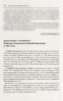 Sprawozdanie z działalności Polskiego Towarzystwa Hydrobiologicznego w 2007 roku