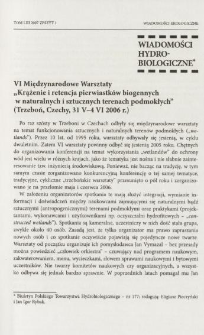 VI Międzynarodowe Warsztaty "Krążenie i retencja pierwiastków biogennych w naturalnych i sztucznych terenach podmokłych" (Trzeboń, Czechy, 31 V-4 VI 2006 r.)