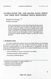 Alumina-FeNi42 foil and AgCuTiIn alloy joints and their high thermal shock resistance = Odporność na wstrząsy cieplne złącza ceramika-metal alundowa - FeNi42 oraz wtopu AgCuTiIn