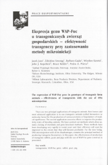 The expression of WAP-Fuc gene in genotypes of transgenic farmanimals - effectiveness of transgenesis with the use of DNAmicroinjection