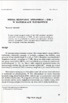 Widma rezonansu spinowego (ESR) w materiałach tlenkowych = Electron SPIN resonance spectra of oxide single crystals