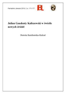 Julian Gaudenty Kaliszewski w świetle nowych źródeł