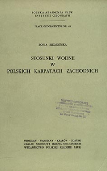 Stosunki wodne w polskich Karpatach Zachodnich = Hydrographic conditions in the Polish West Carpathians = Vodnye otnošeniâ v pol'skih Zapadnyh Karpatah