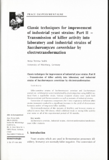 Classic techniques for improvement of industrial yeast strains: Part II -Transmission of killer activity intolaboratory and industrial strains of Saccharomyces cerevisiae by electrotransformation