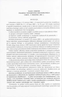 WALNE ZEBRANIE POLSKIEGO TOWARZYSTWA BIOCHEMICZNEGO TORUŃ, 13 WRZEŚNIA 2001 r.