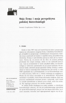 Moja firma i moja perspektywa polskiej biotechnologii