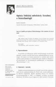 Survey of public perception of biotechnology of the students of city of Ł&oacute;dź