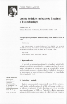 Survey of public perception of biotechnology of the students of city of Łódź
