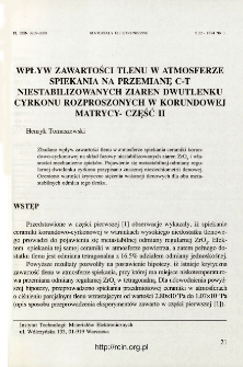 Wpływ zawartośąci tlenu w atmosferze spiekania na przemianę C-T niestabilizowanych ziaren dwutlenku cyrkonu rozproszonych w korundowej martycy. Cz. 2 = Oxygen vacancy concentration - phase composition of zirconia dispersed in alumina matrix