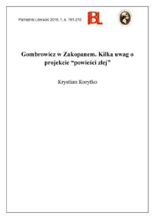 Gombrowicz w Zakopanem. Kilka uwag o projekcie &bdquo;powieści złej"