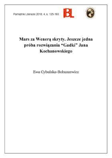 Mars za Wenerą skryty. Jeszcze jedna pr&oacute;ba rozwiązania &bdquo;Gadki&rdquo; Jana Kochanowskiego