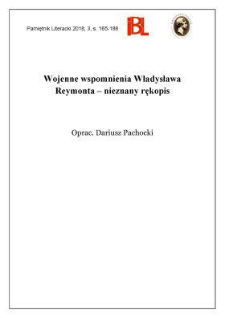Wojenne wspomnienia Władysława Reymonta &ndash; nieznany rękopis