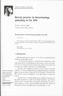 Recent practice in biotechnology patenting at the EPO