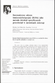 Enzymatyczny odczyn immunoadsorpcyjny (ELISA) jako metoda detekcji specyficznych przeciwciał w surowicach zwierząt