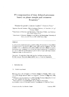 PI compensation of time delayed processes based on phase margin and crossover frequency