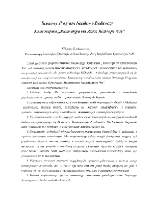 Ramowy program naukowo badawczy Konsorcjum "Bioenergia na rzecz rozwoju wsi"