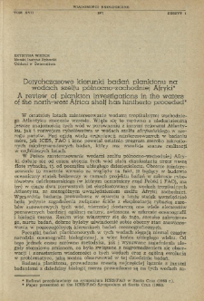 Dotychczasowe kierunki badań planktonu na wodach szelfu północno-zachodniej Afryki