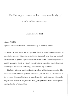 Genetic algorithms in learning methods of associative memory