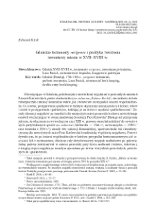 Gdańskie testamenty reciproce i praktyka tworzenia inwentarzy mienia w XVII&ndash;XVIII w.