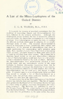 A List of the Micro-Lepidoptera of the Oxford District