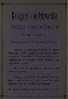 Katalog Księgarni Antykwarskiej J. Potockiego w Warszawie.