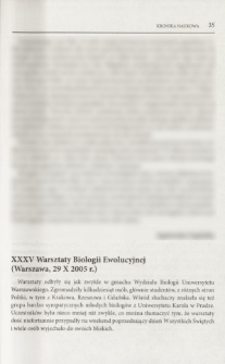 XXXV Warsztaty Biologii Ewolucyjnej (Warszawa, 29 X 2005 r.)