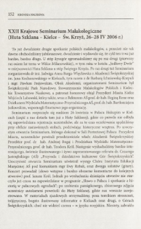 XXII Krajowe Seminarium Malakologiczne (Huta Szklana - Kielce - Św. Krzyż, 26-28 IV 2006 r.)