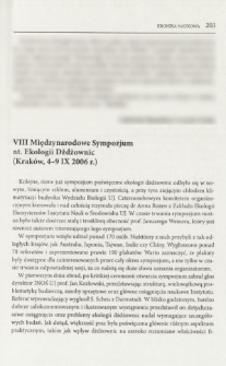 VIII Międzynarodowe Sympozjum nt. Ekologii Dżdżownic (Kraków, 4-9 IX 2006 r.)