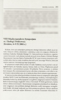 VIII Międzynarodowe Sympozjum nt. Ekologii Dżdżownic (Krak&oacute;w, 4-9 IX 2006 r.)