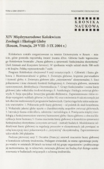 XIV Międzynarodowe Kolokwium Zoologii i Ekologii Gleby (Rouen, Francja, 29 VIII-3 IX 2004 r.)