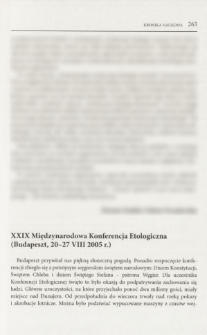 XXIX Międzynarodowa Konferencja Etologiczna (Budapeszt, 20-27 VIII 2005 r.)