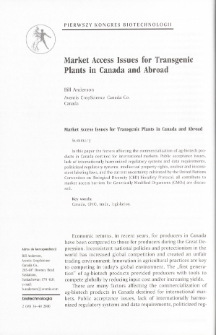 Market Access Issues for Transgenic Plants in Canada and Abroad