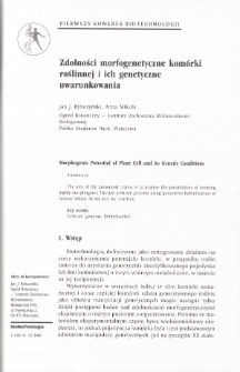 Morphogenic Potential of Plant Celi and its Genetic Conditions