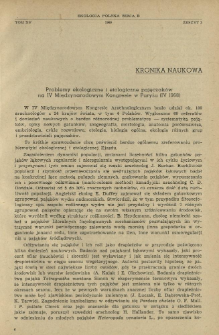 Problemy ekologiczne i etologiczne pajęczak&oacute;w na IV Międzynarodowym Kongresie w Paryżu (IV 1968)