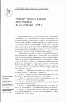 Pierwszy Krajowy Kongres Biotechnologii 20-25 września 1999 r.