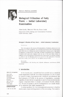 Biological Utilisation of Fatty Waste - Initial Laboratory Examination