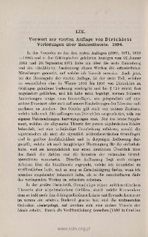 Vorwort zur vierten Auflage von Dirichlets Vorlesungen über Zahlentheorie 1894