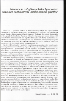 Informacja o Og&oacute;lnopolskim Sympozjum Naukowo-Technicznym &bdquo;Bioremediacja grunt&oacute;w&rdquo;