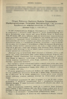 Grupa Robocza Badania Ptak&oacute;w Ziarnojad&oacute;w Międzynarodowego Programu Biologicznego i jej pierwsza konferencja międzynarodowa w Holandii (Arnhem-Haga, 6-8 IX 1970 r.)