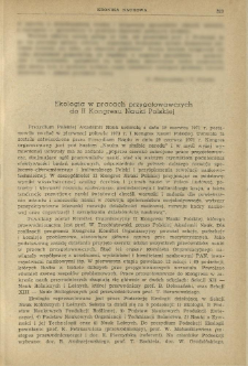 Ekologia w pracach przygotowawczych do II Kongresu Nauki Polskiej