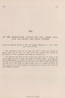 On the substitution groups for two, three, four, five, six, seven, and eight letters