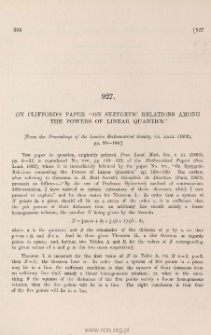 On Clifford's paper "On syzygetic relations among the powers of linear quantics"