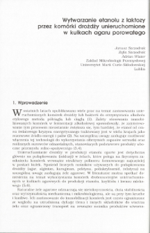 Wytwarzanie etanolu z laktozy przez kom&oacute;rki drożdży unieruchomione w kulkach agaru porowatego