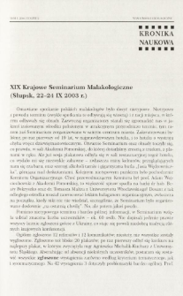 XIX Krajowe Seminarium Malakologiczne (Słupsk, 22-24 IX 2003 r.)