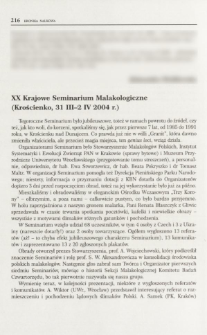 XX Krajowe Seminarium Malakologiczne (Krościenko, 31 III-2 IV 2004 r.)