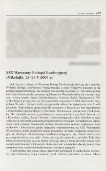 XXX Warsztaty Biologii Ewolucyjnej (Mikołajki, 21-23 V 2004 r.)